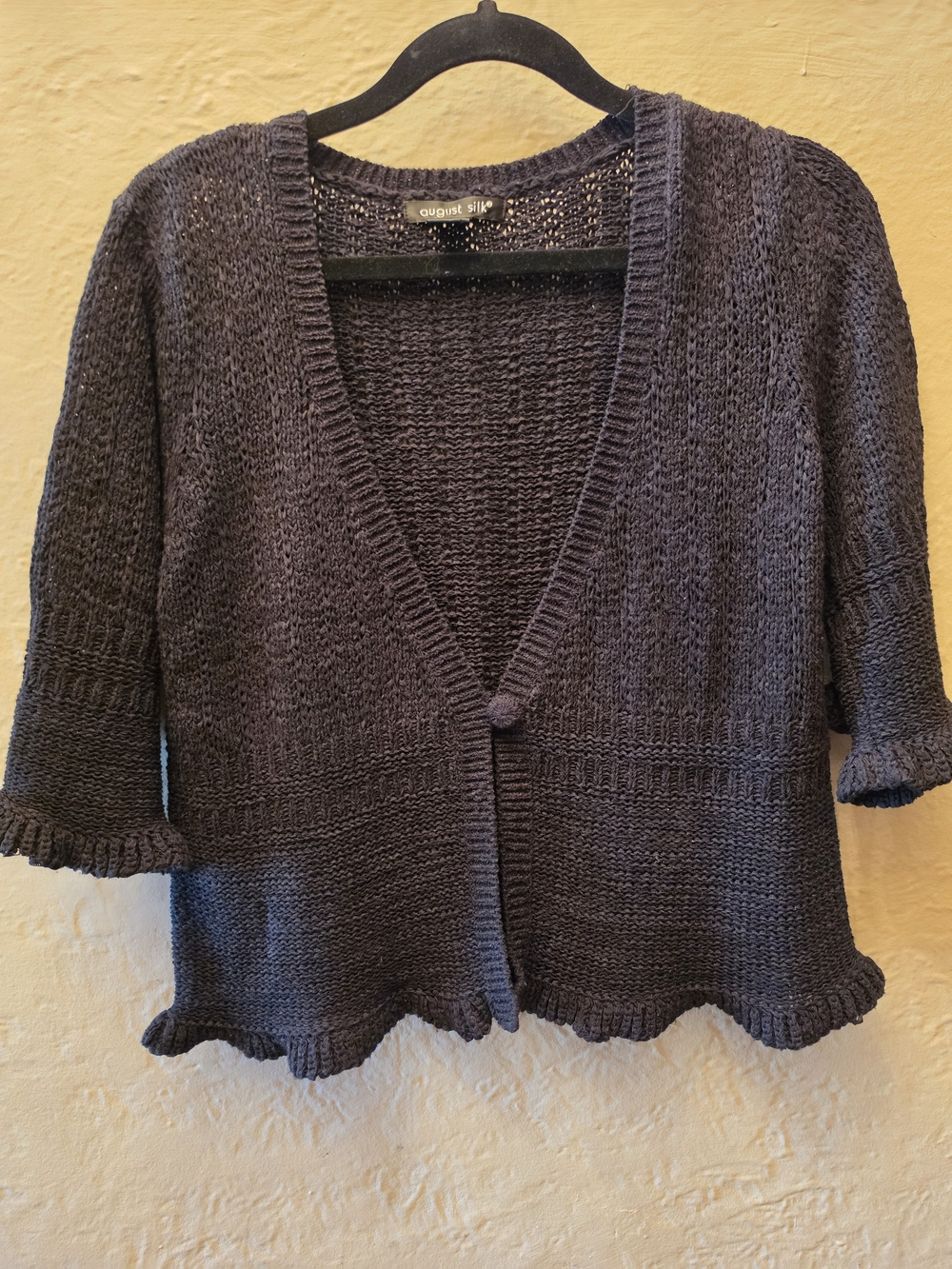 Black Y2K Style Whimsigoth Witchy Goth Open Knit Short Sleeve Cardigan M